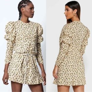 Zadig & Voltaire Rename Floral-Poplin Dress Vanille Puff Sleeve Cream Mini Sz S